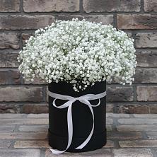 Цветочная композиция из Гипсофила в шляпной коробке в Ныроб